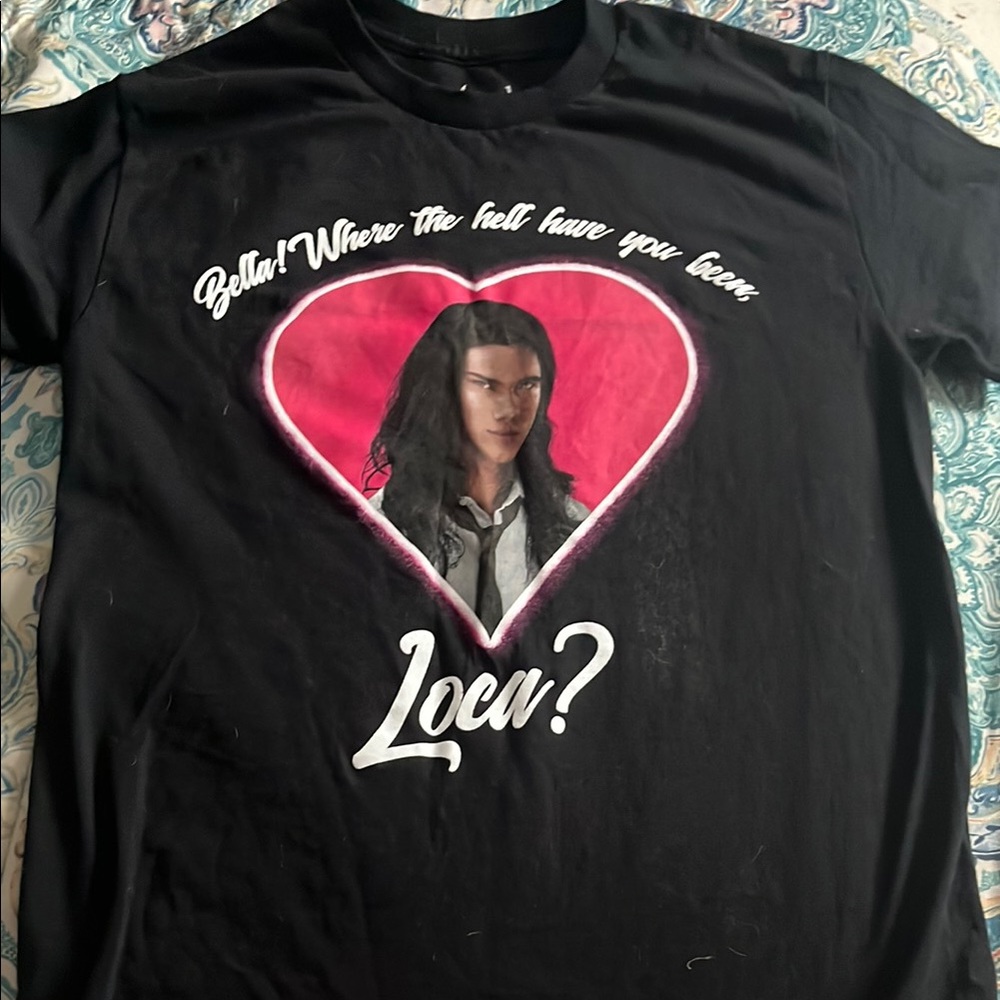 Black Tee with Heart and Text Graphic